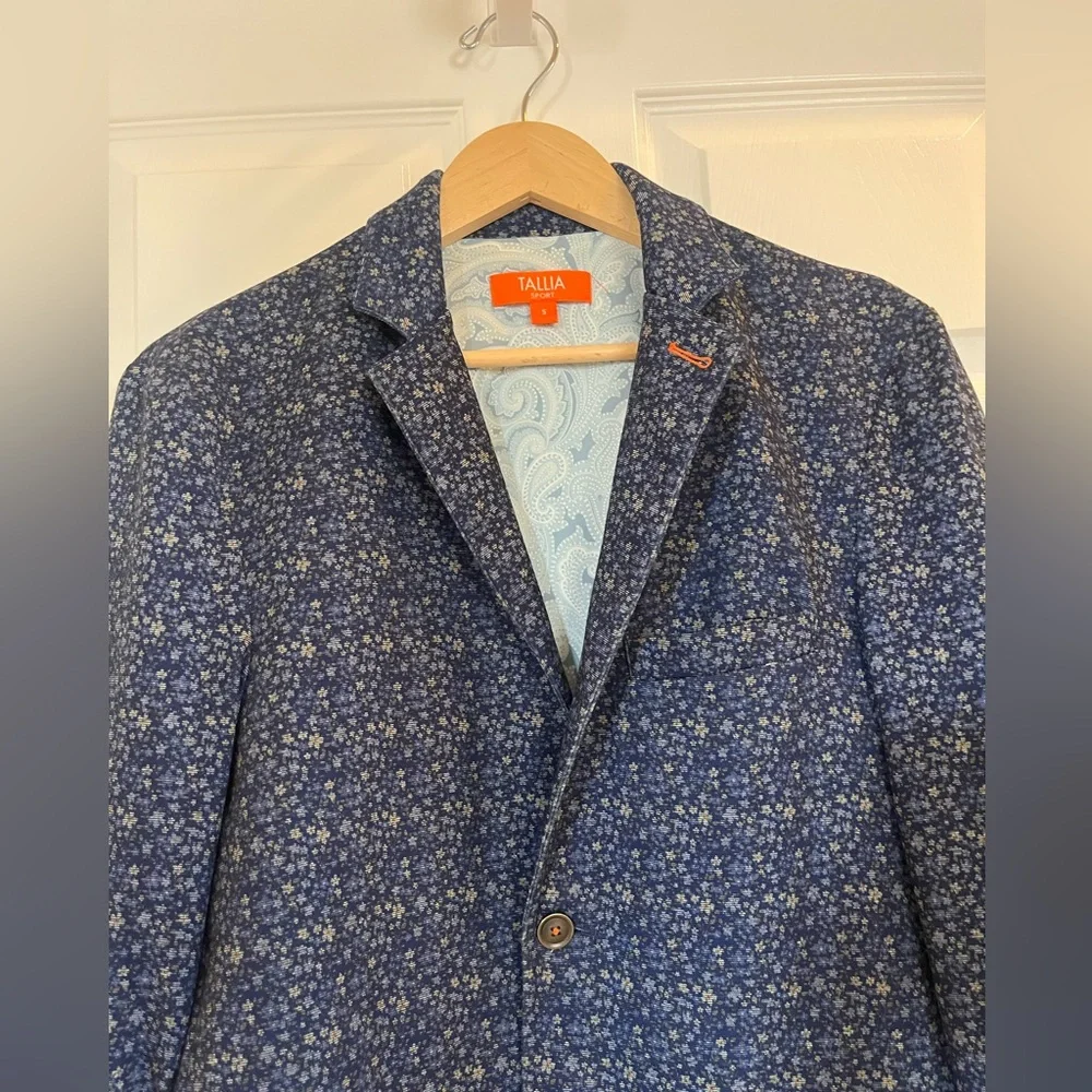Tallia Blue Sport Coat Floral Paisley Blazer Jacket Blend Modern Mens Sz S